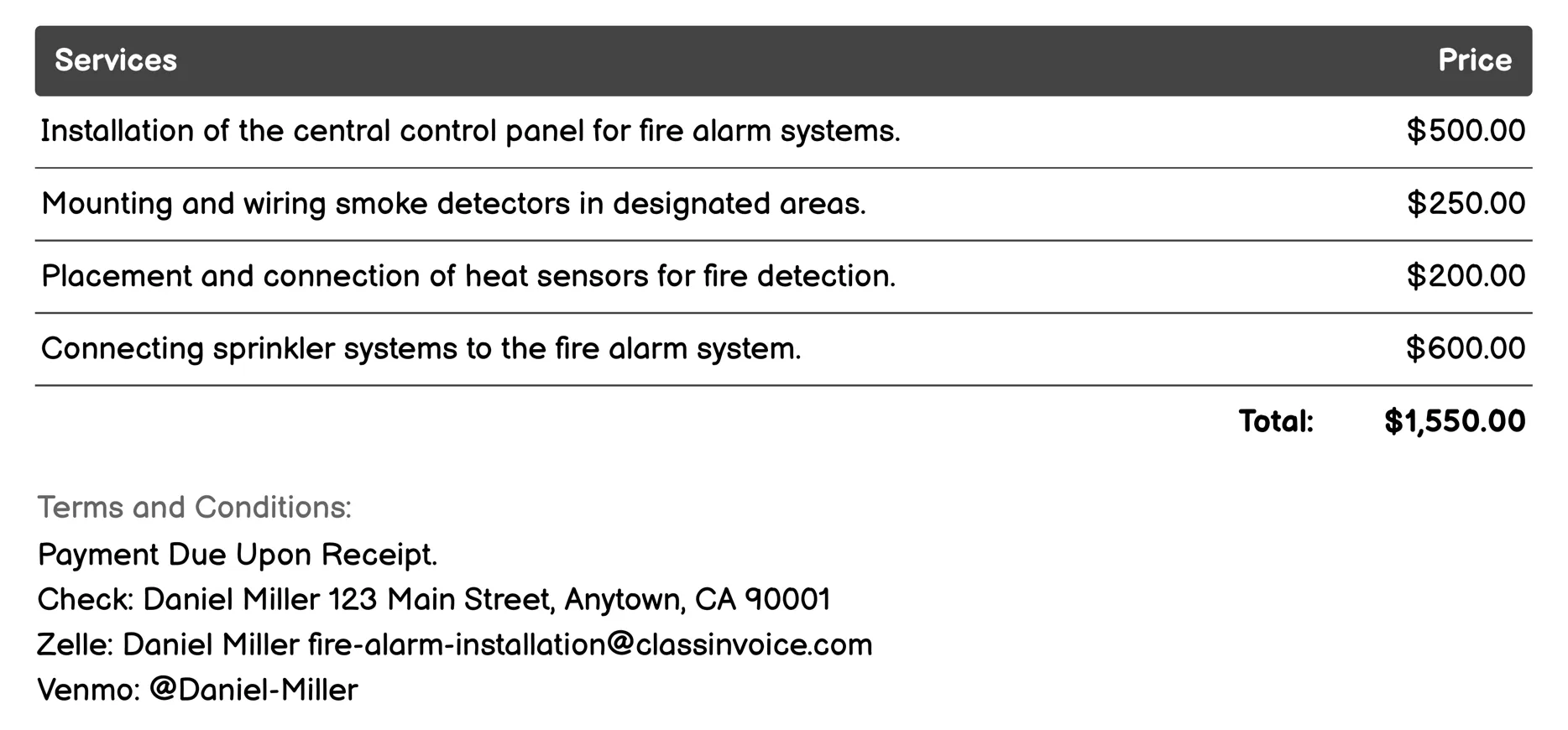 System Installation Invoice Example