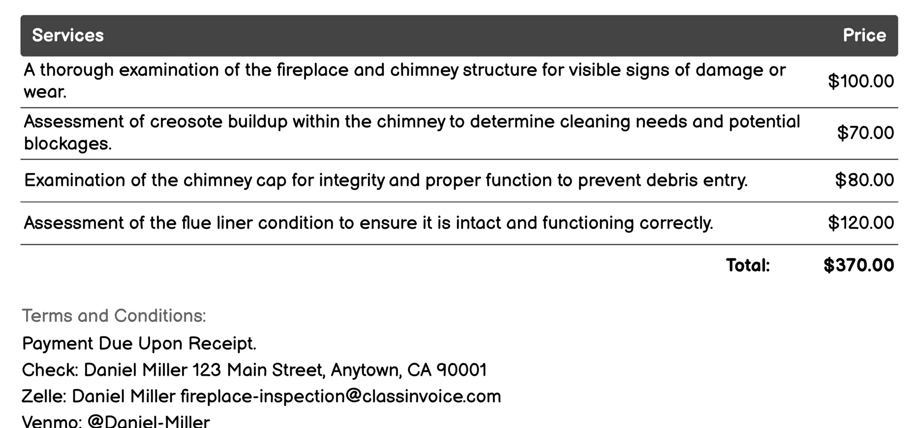 Chimney Sweeping Invoice Example