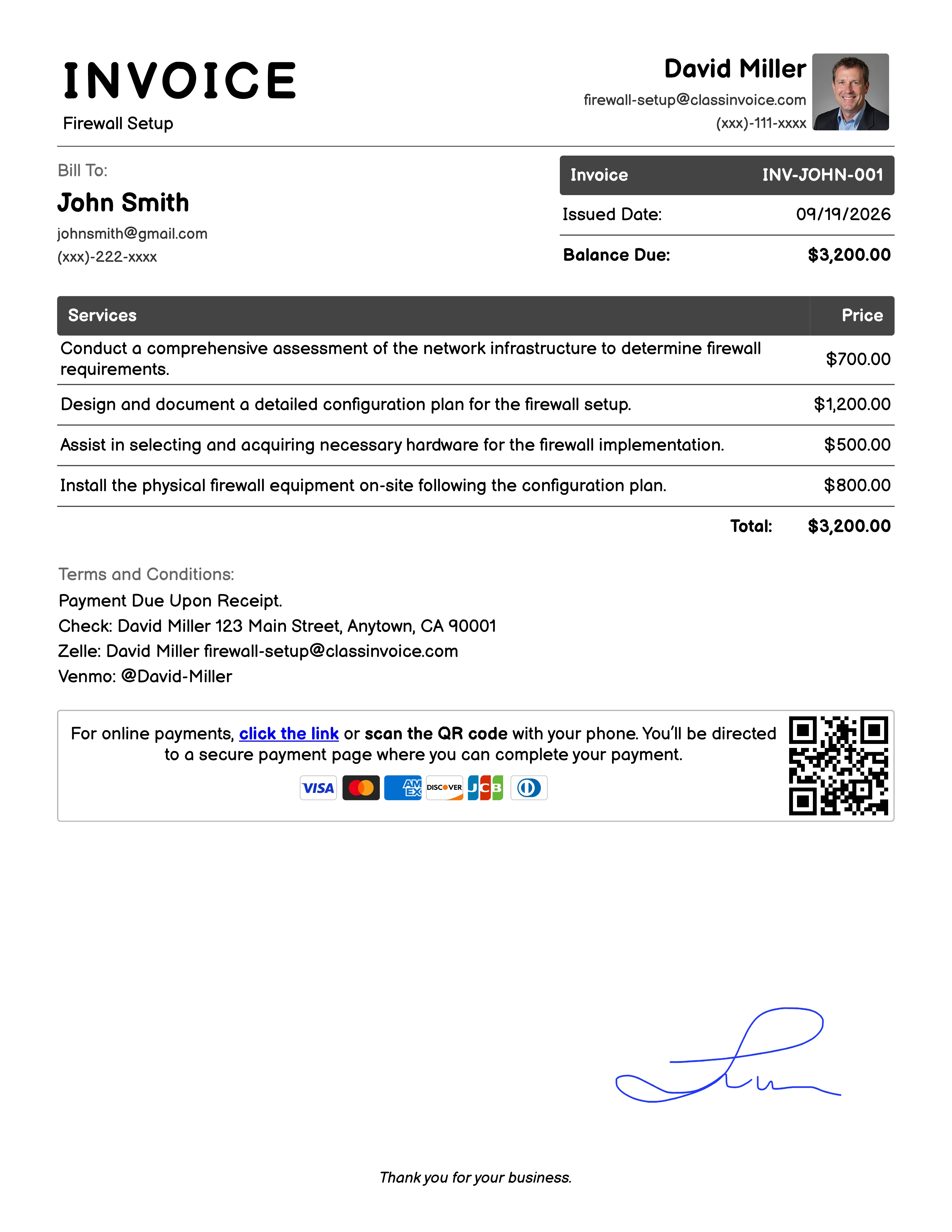 Firewall Setup Invoice Example