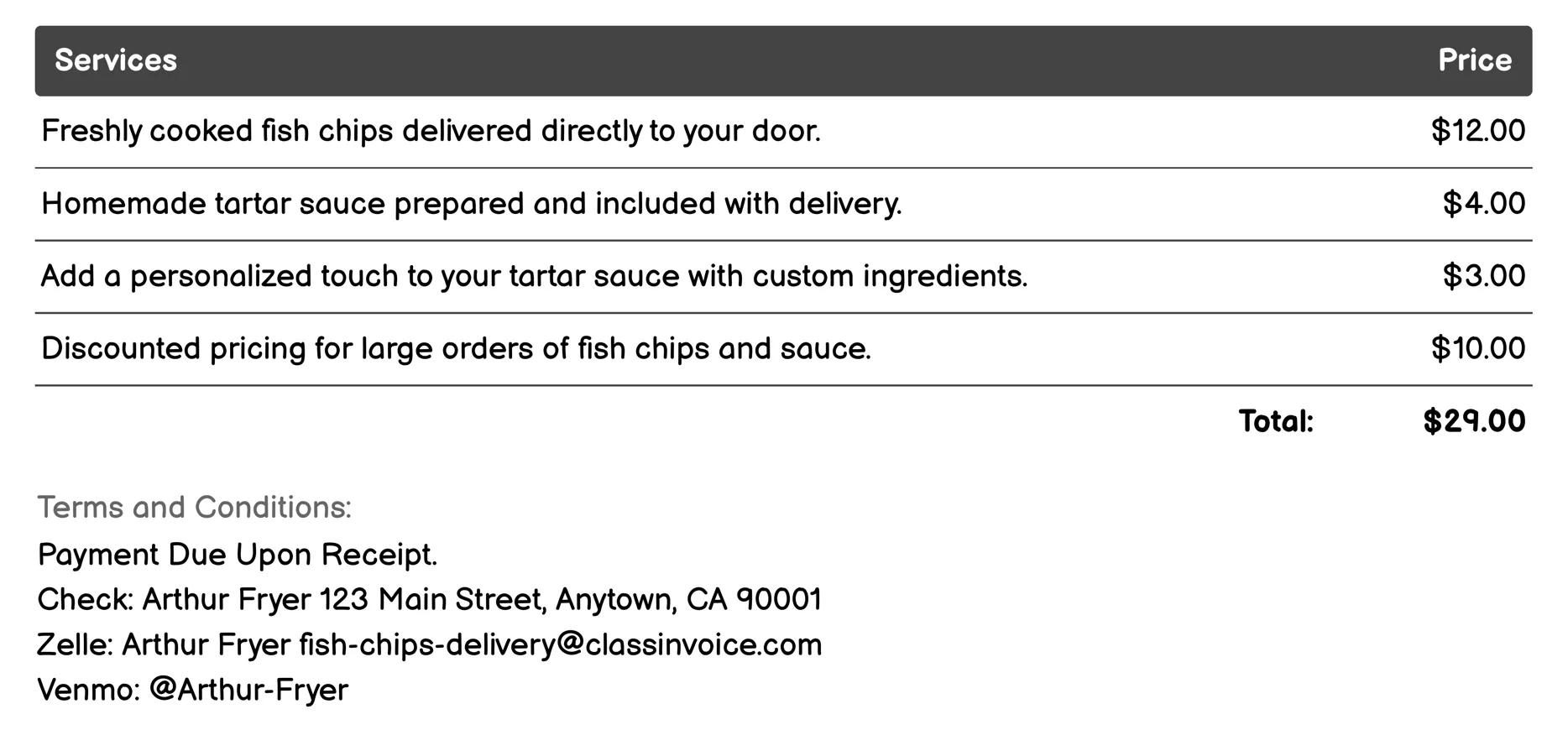 Homemade Tartar Sauce Invoice Example