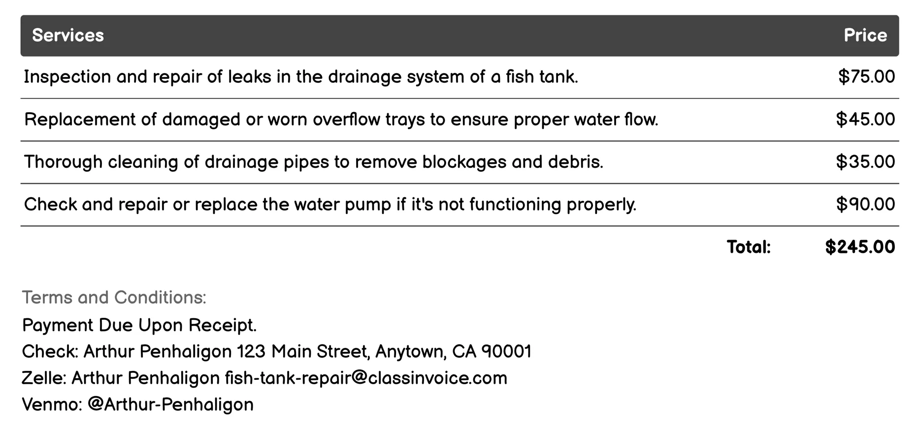 Drainage System Fix Invoice Example