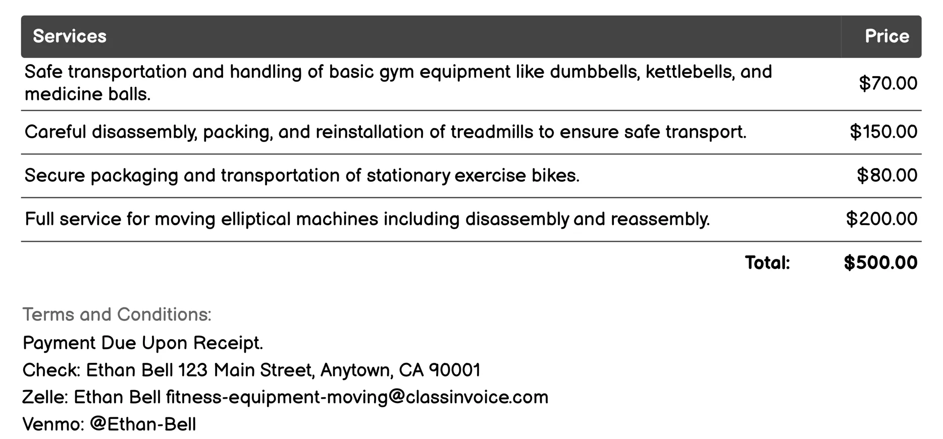 Safe Transportation Invoice Example