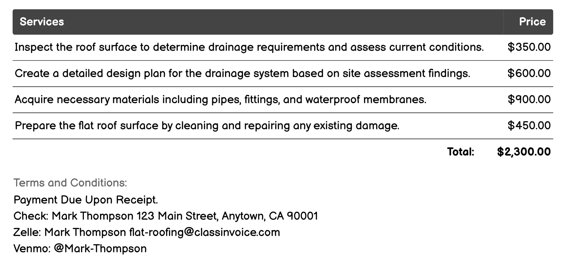Drainage System Installation Invoice Example