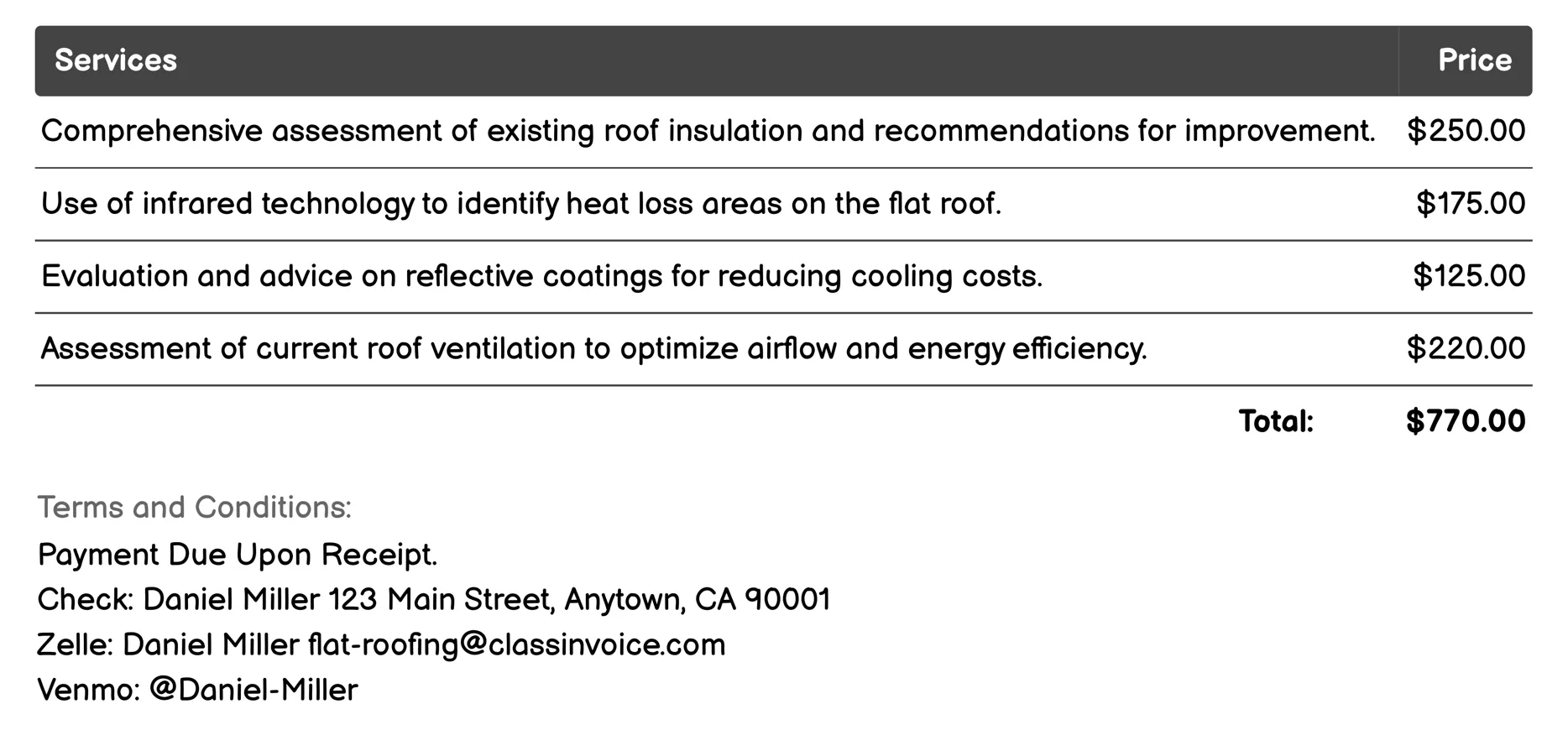 Energy Efficiency Consultation Invoice Example