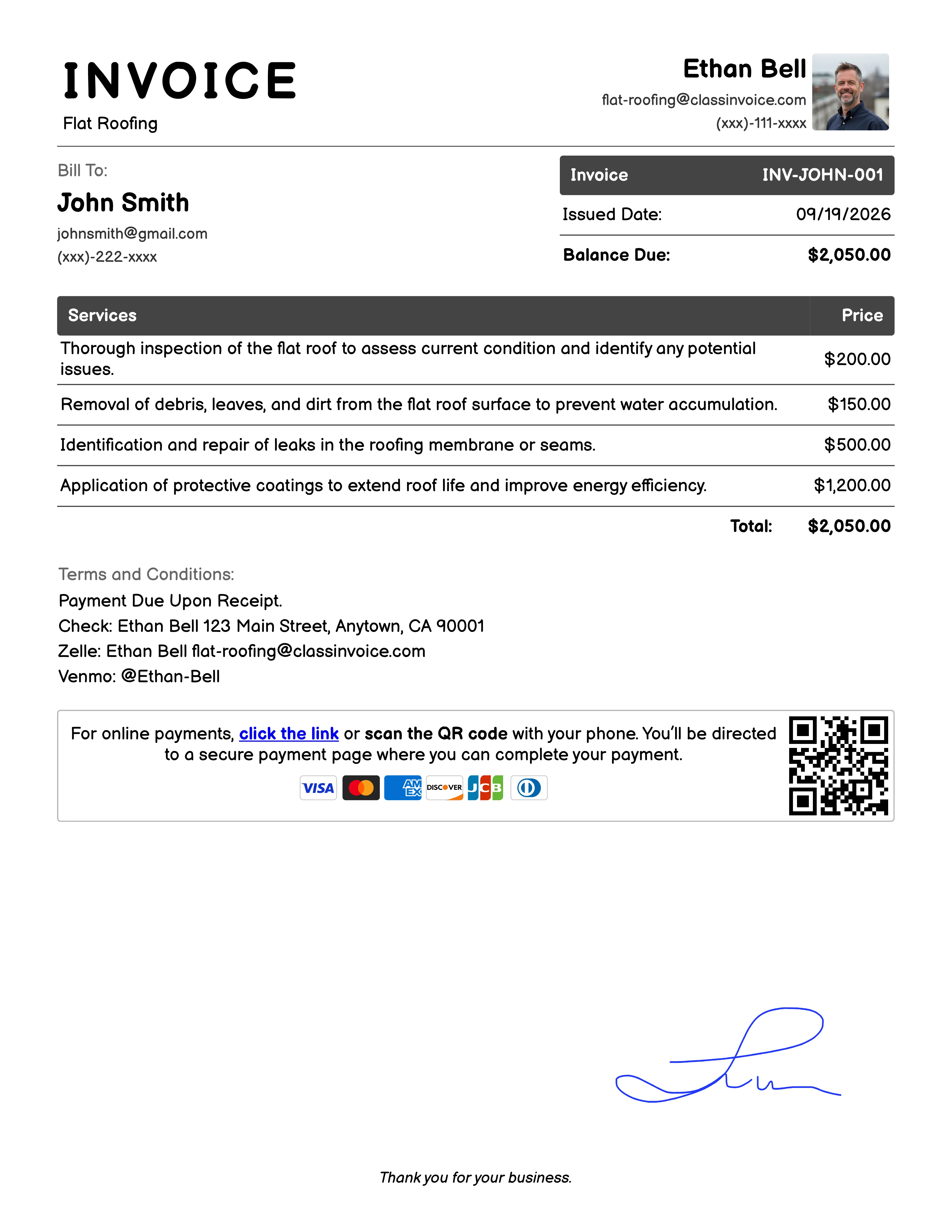 Flat Roofing Invoice Example