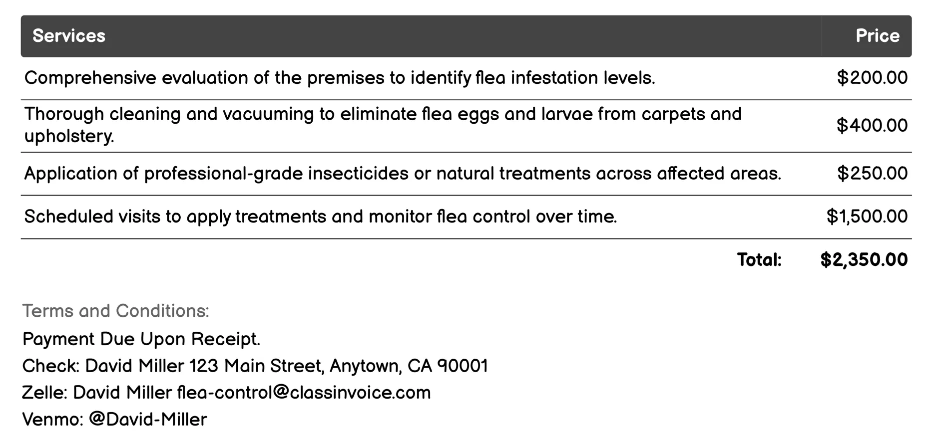 Commercial Flea Control Invoice Example