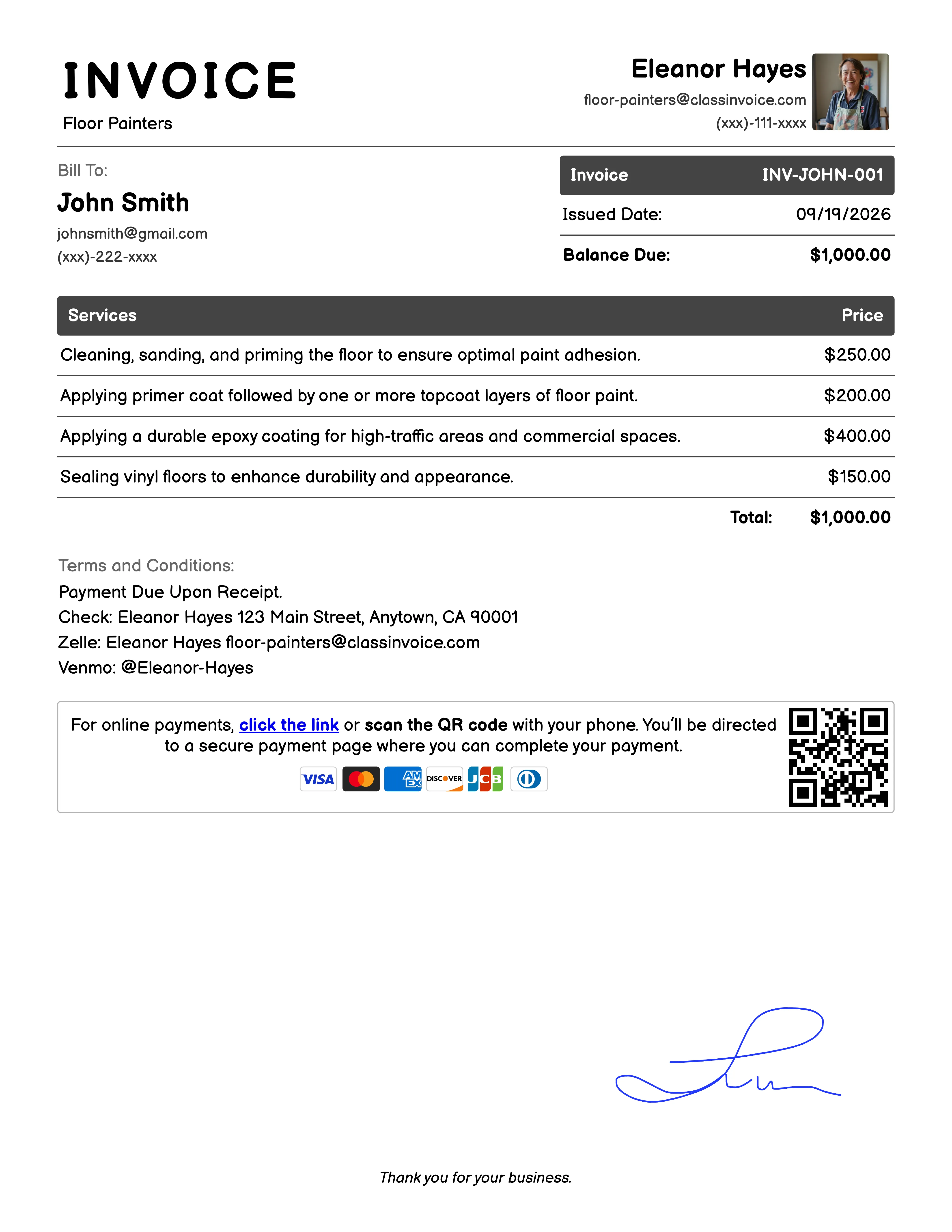Floor Painters Invoice Example