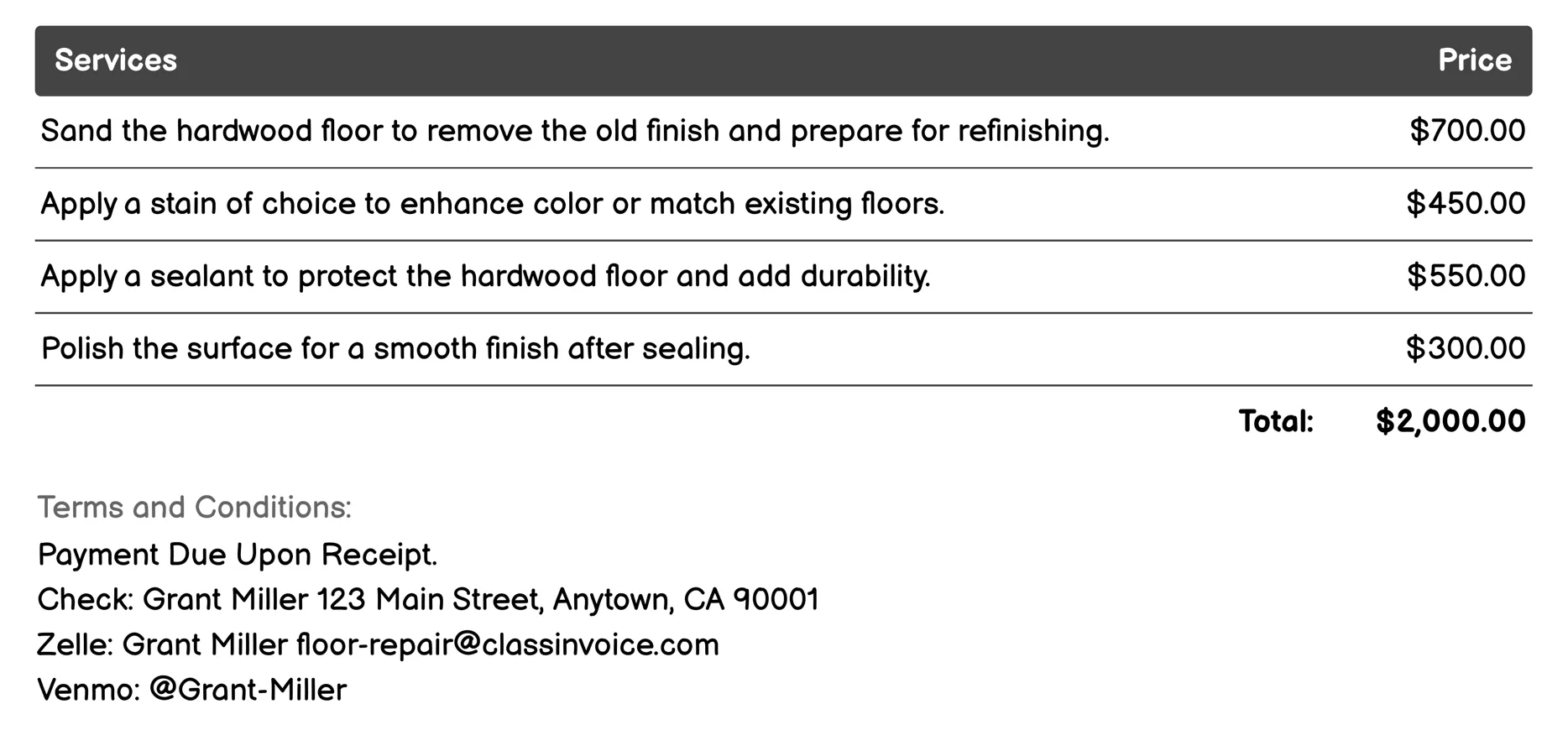 Hardwood Floor Refinishing Invoice Example