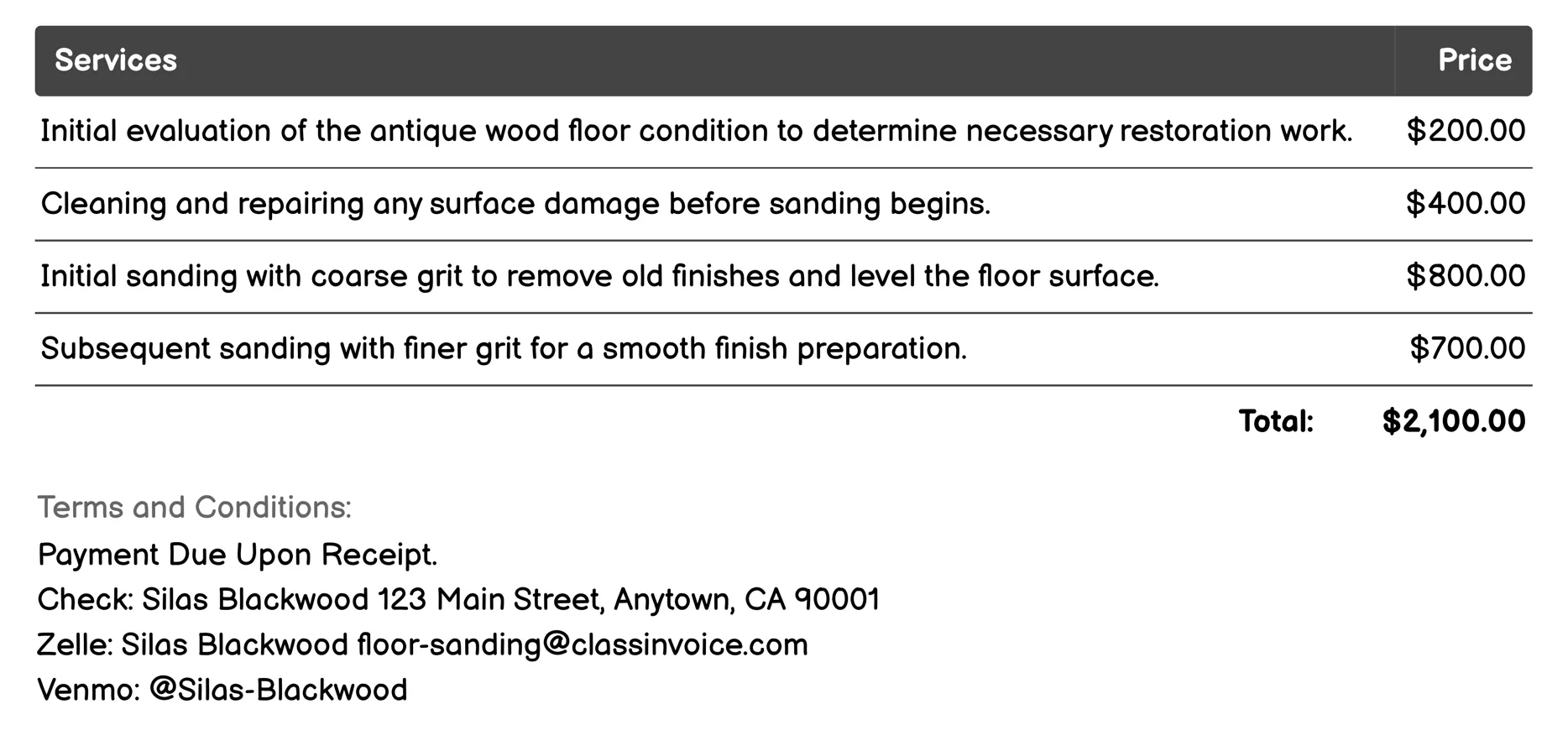 Antique Wood Floor Restoration Invoice Example