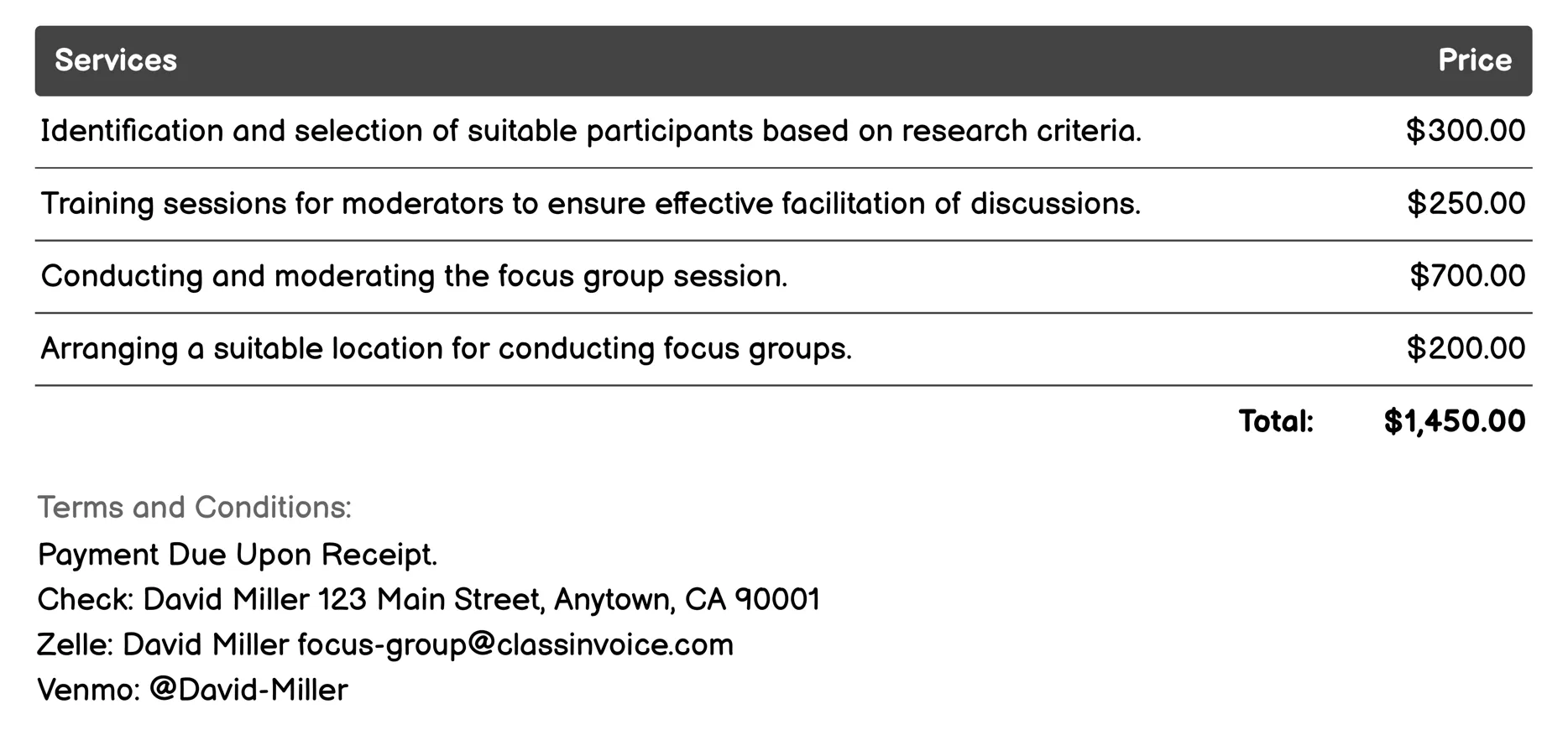 Market Research Invoice Example