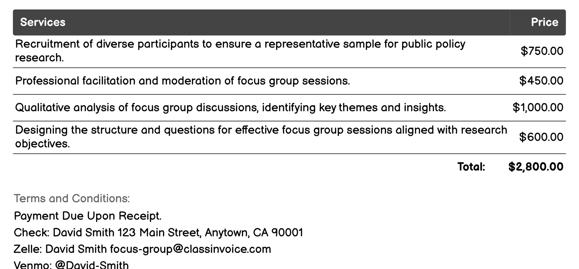 Public Policy Research Invoice Example