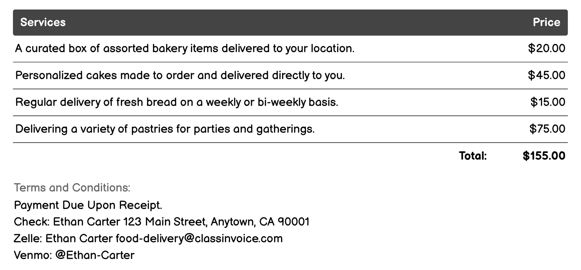 Bakery Delivery Invoice Example