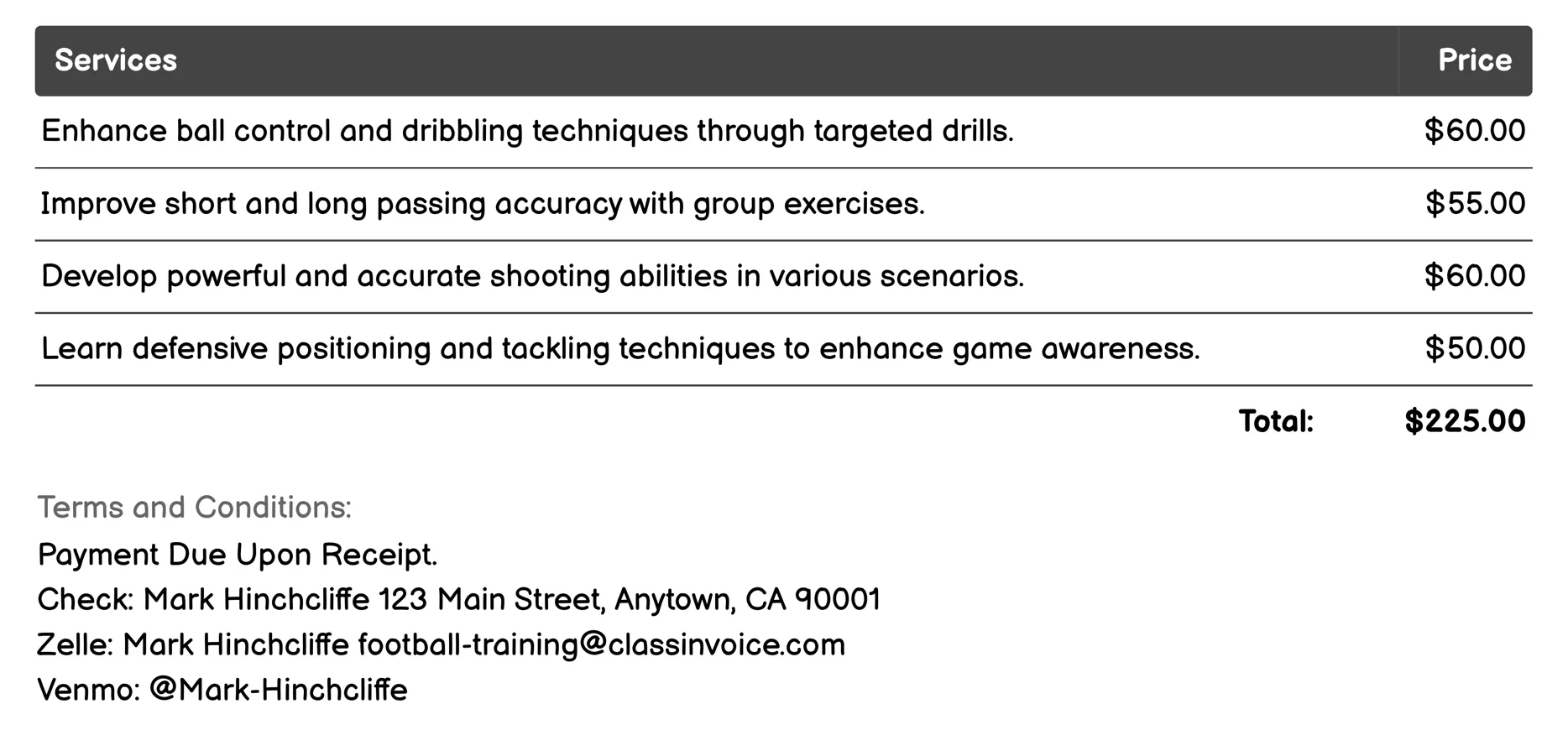 Skill Development Workshops Invoice Example