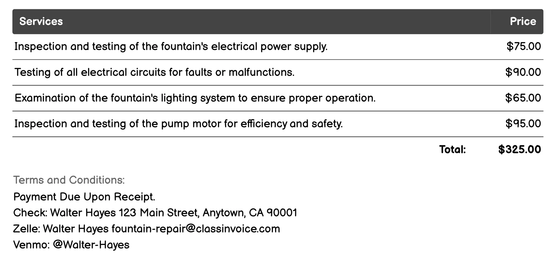 Electrical System Inspection Invoice Example