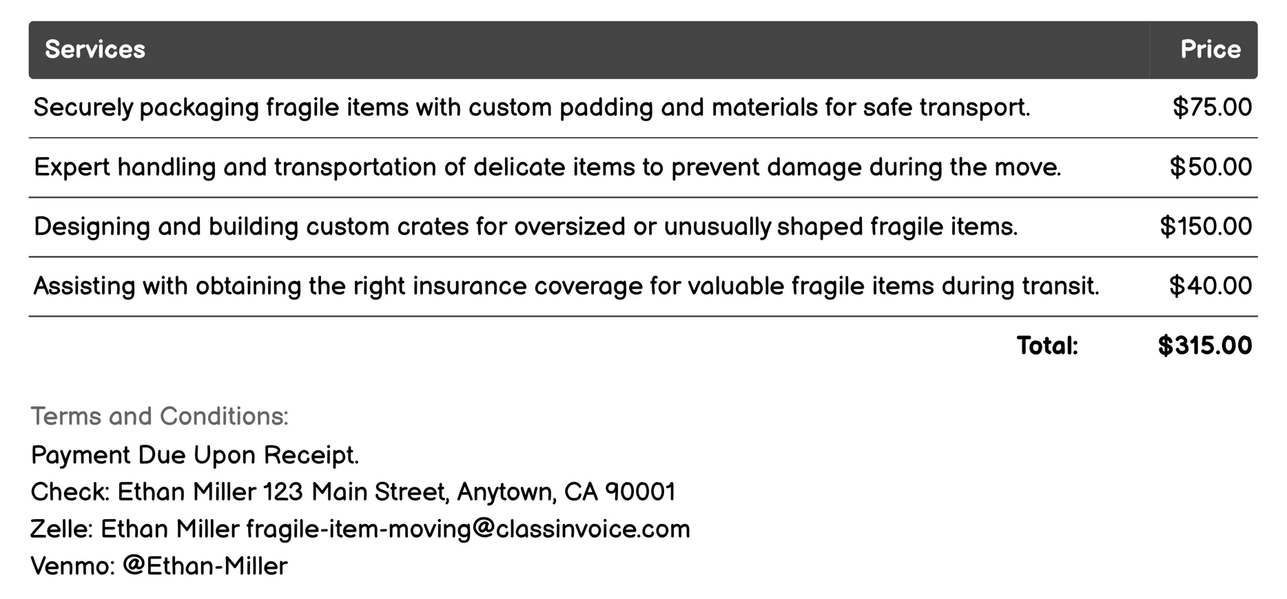 Installation Services Invoice Example
