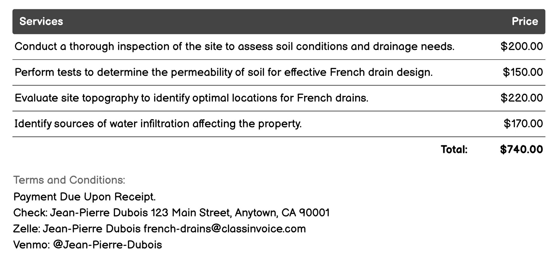 Site Assessment Invoice Example