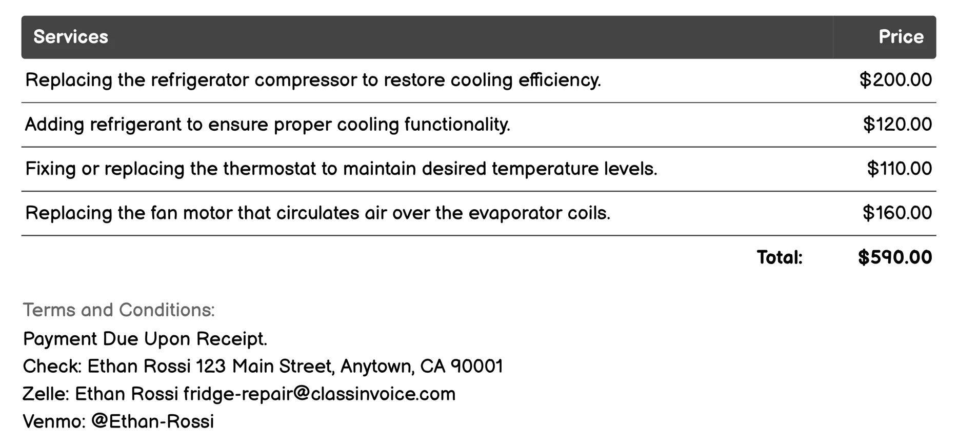 Cooling System Repair Invoice Example