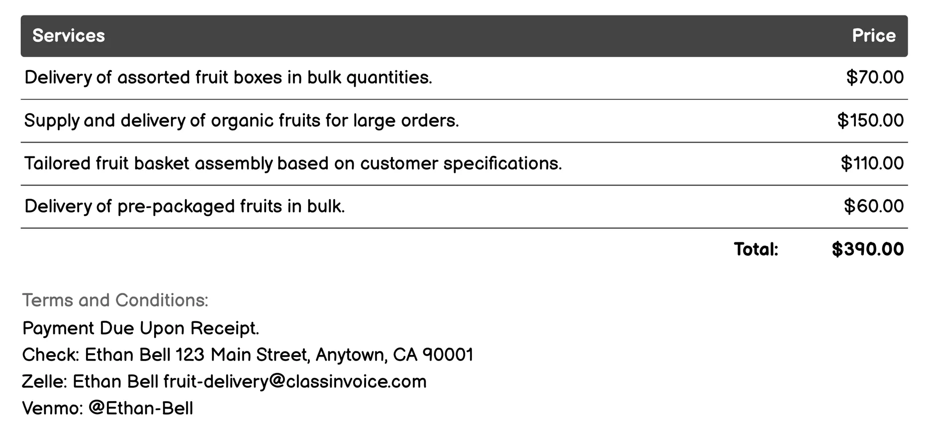 Bulk Order Delivery Invoice Example
