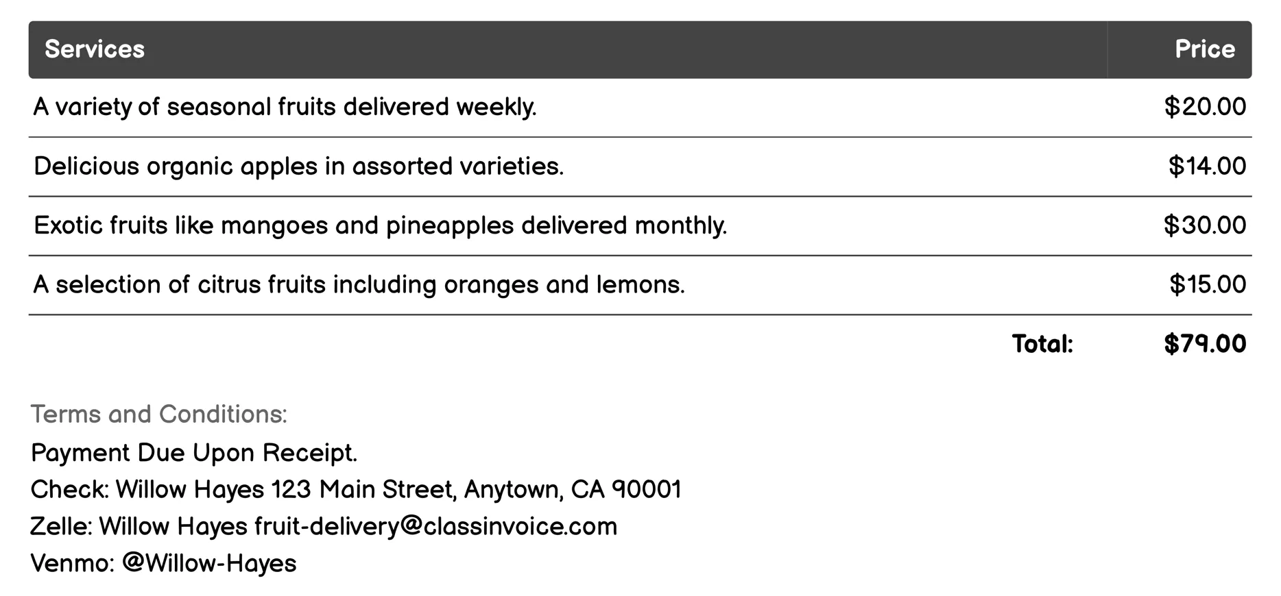 Subscription Box Invoice Example