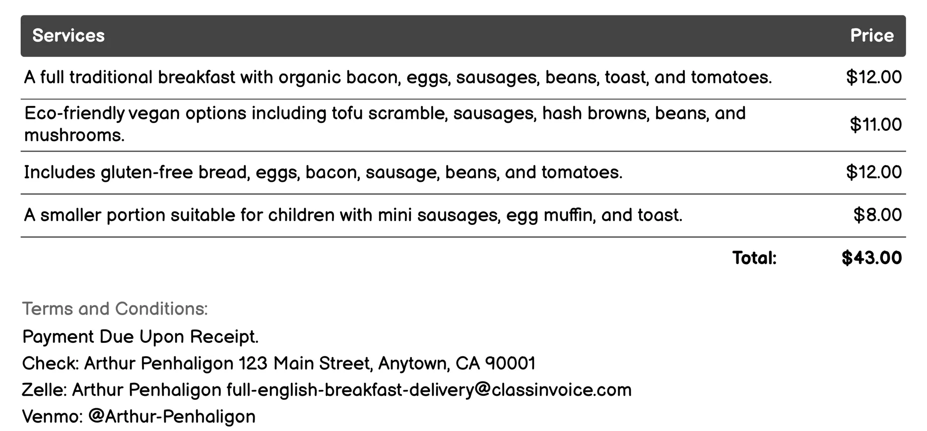 Eco-Friendly Packaging Delivery Invoice Example