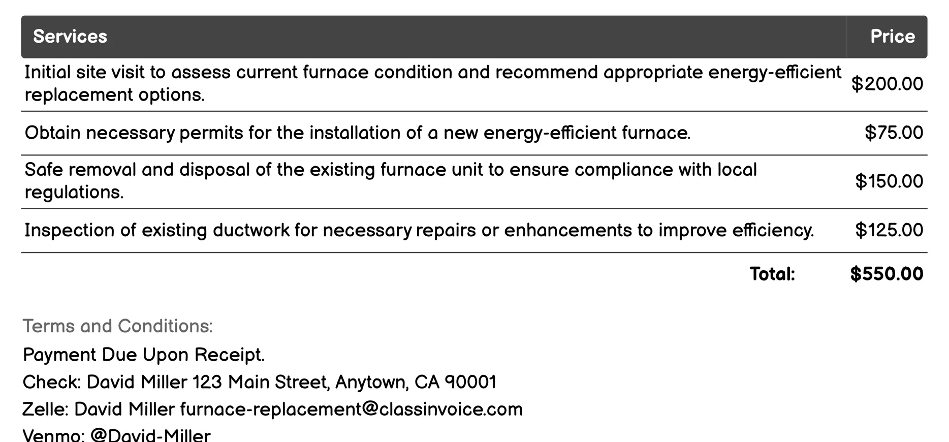 Energy Efficiency Upgrade Invoice Example