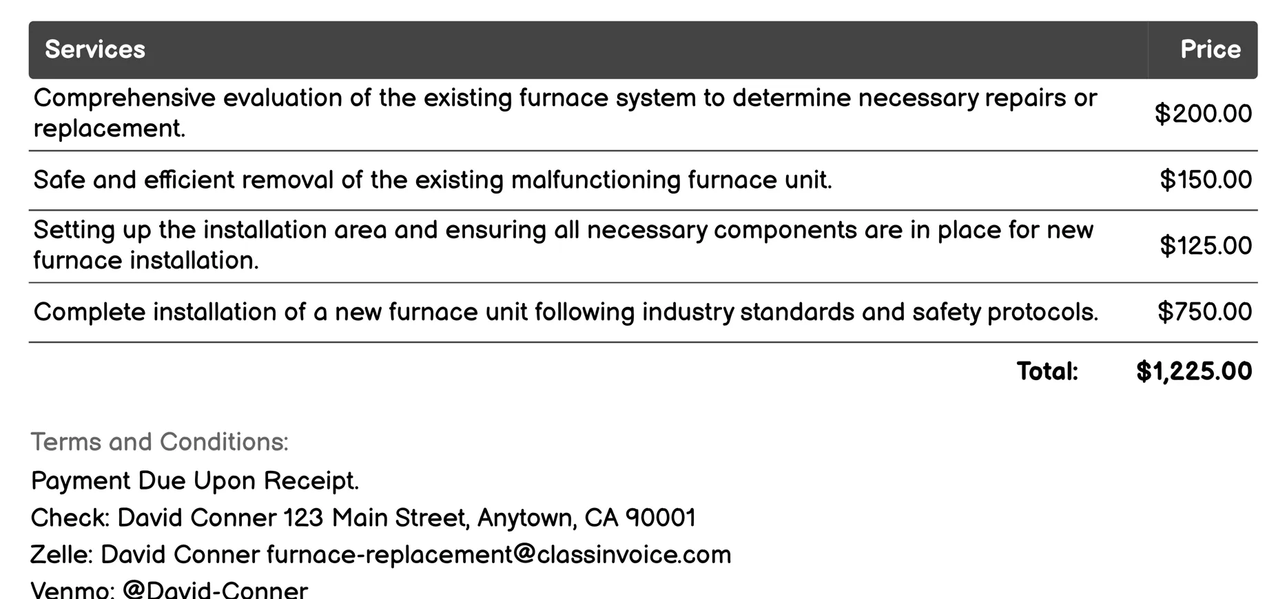 Repair Invoice Example