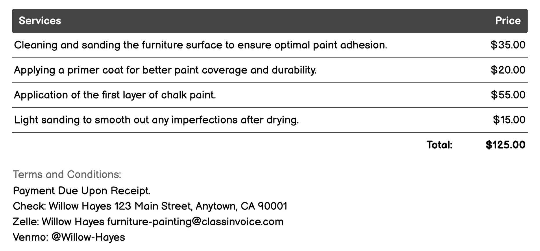 Chalk Paint Application Invoice Example