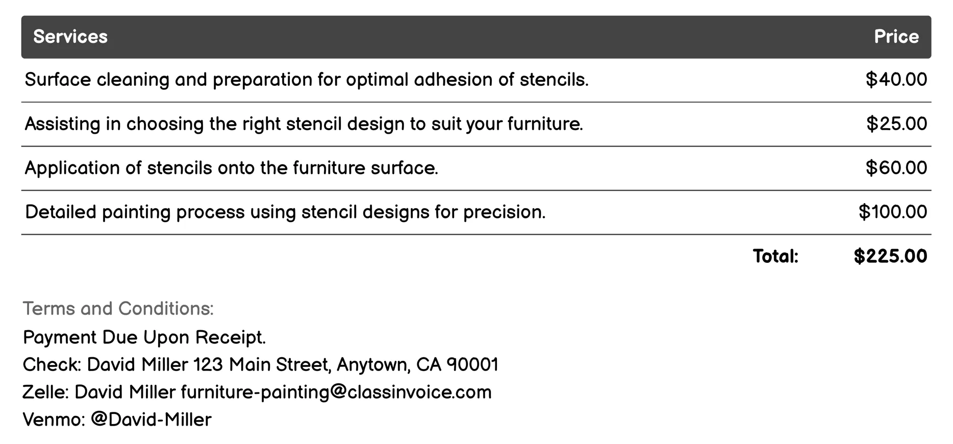 Furniture Stenciling Invoice Example