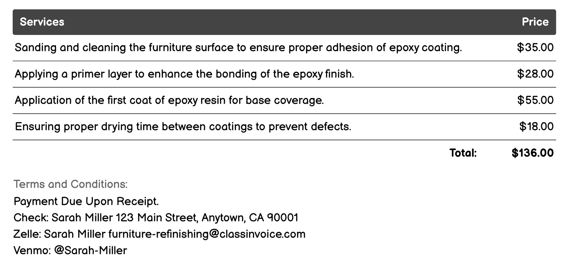 Epoxy Coating Application Invoice Example