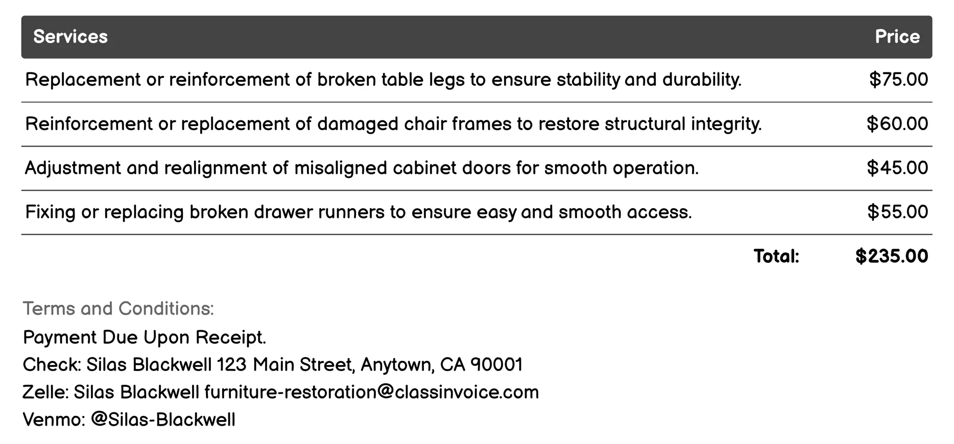 Structural Repair Invoice Example