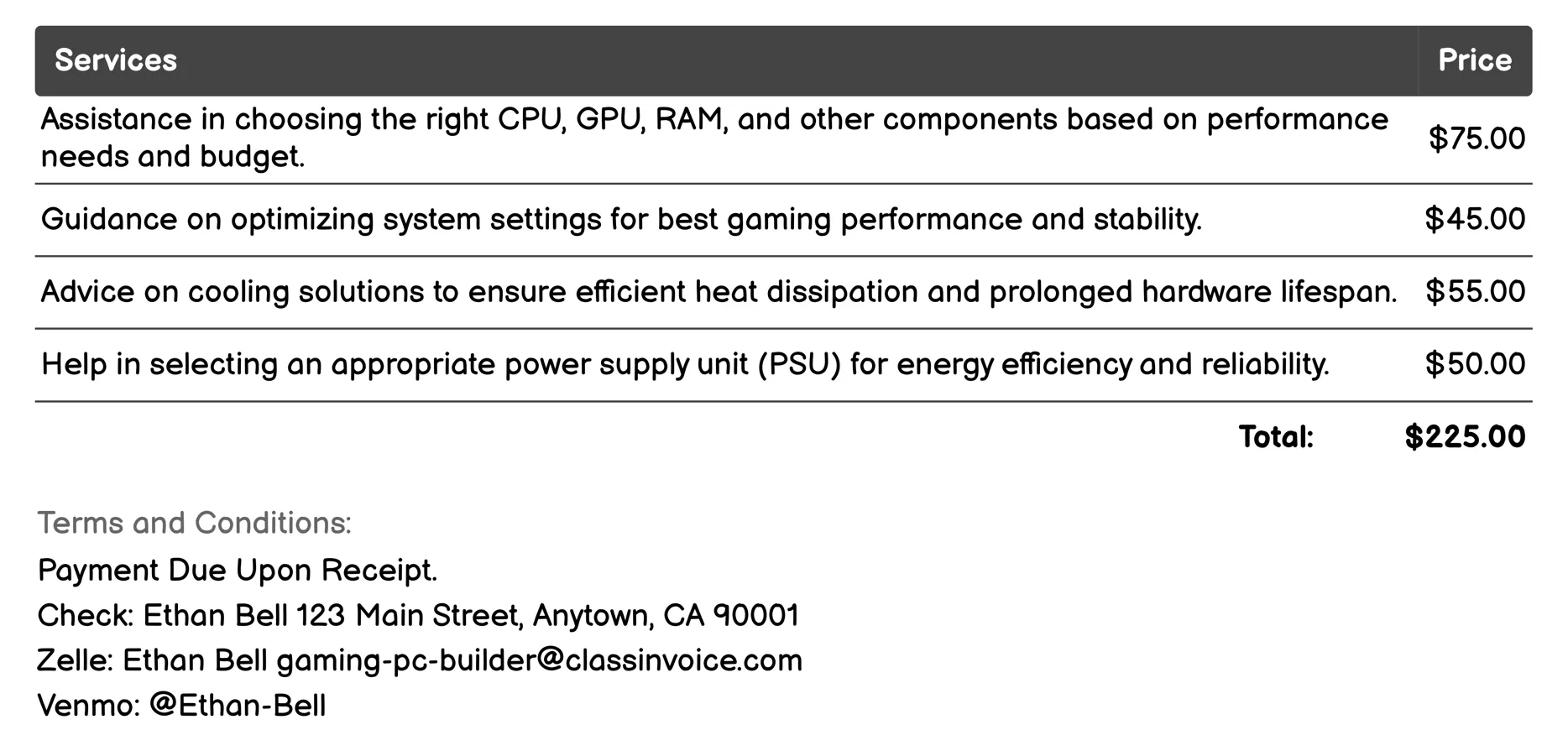 Technical Consultation Invoice Example