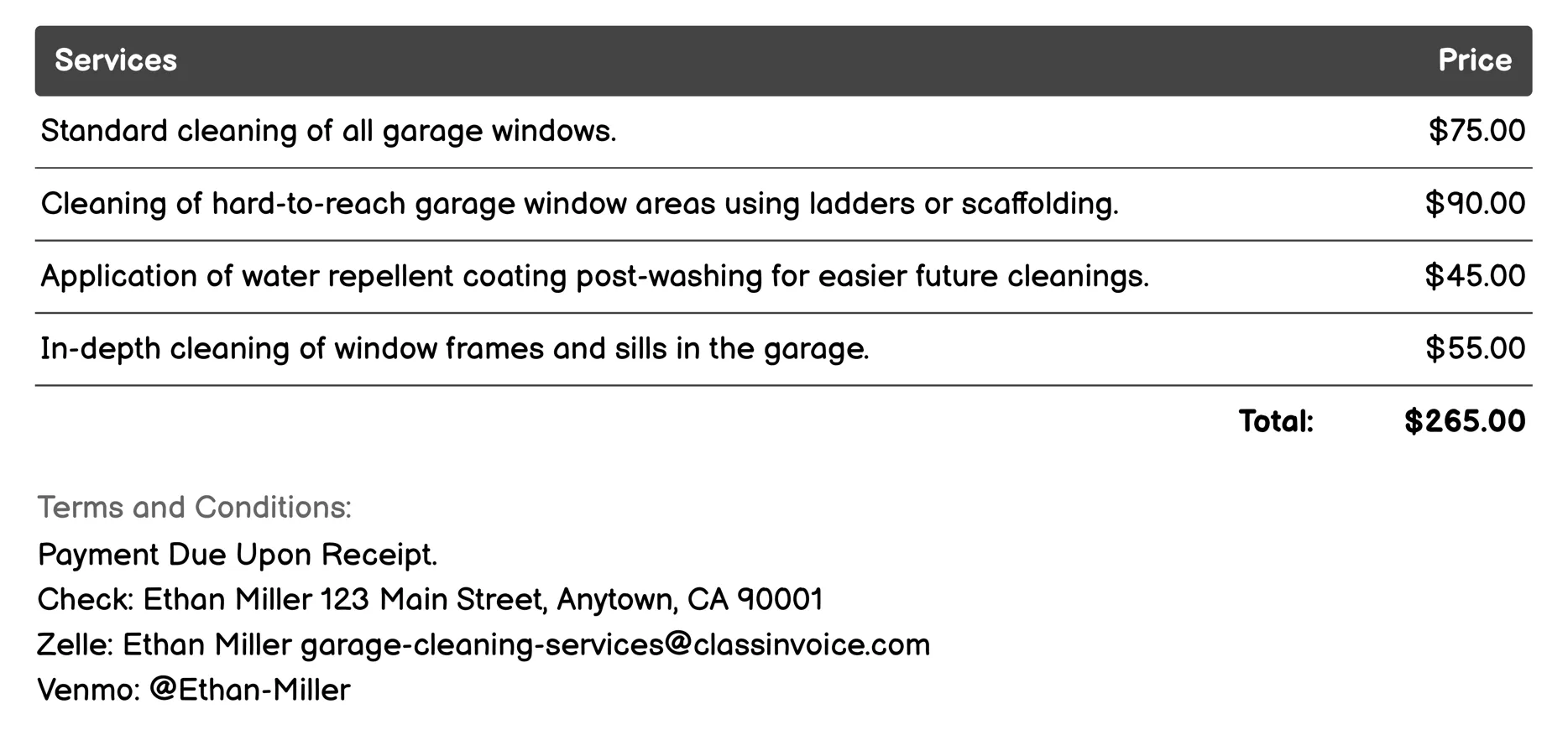 Window Washing Invoice Example