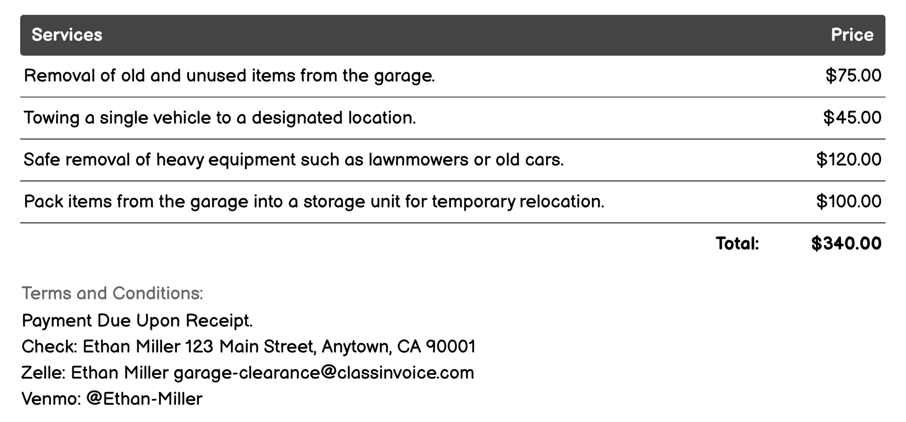 Car Towing Services Invoice Example