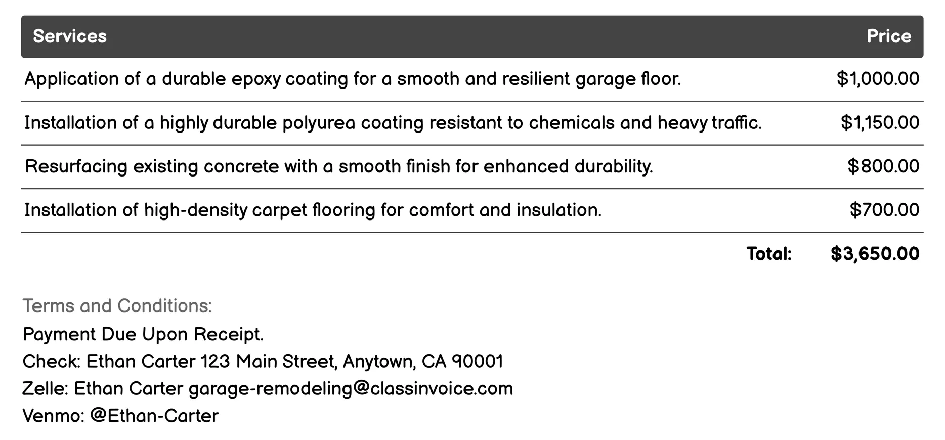 Flooring Installation Invoice Example