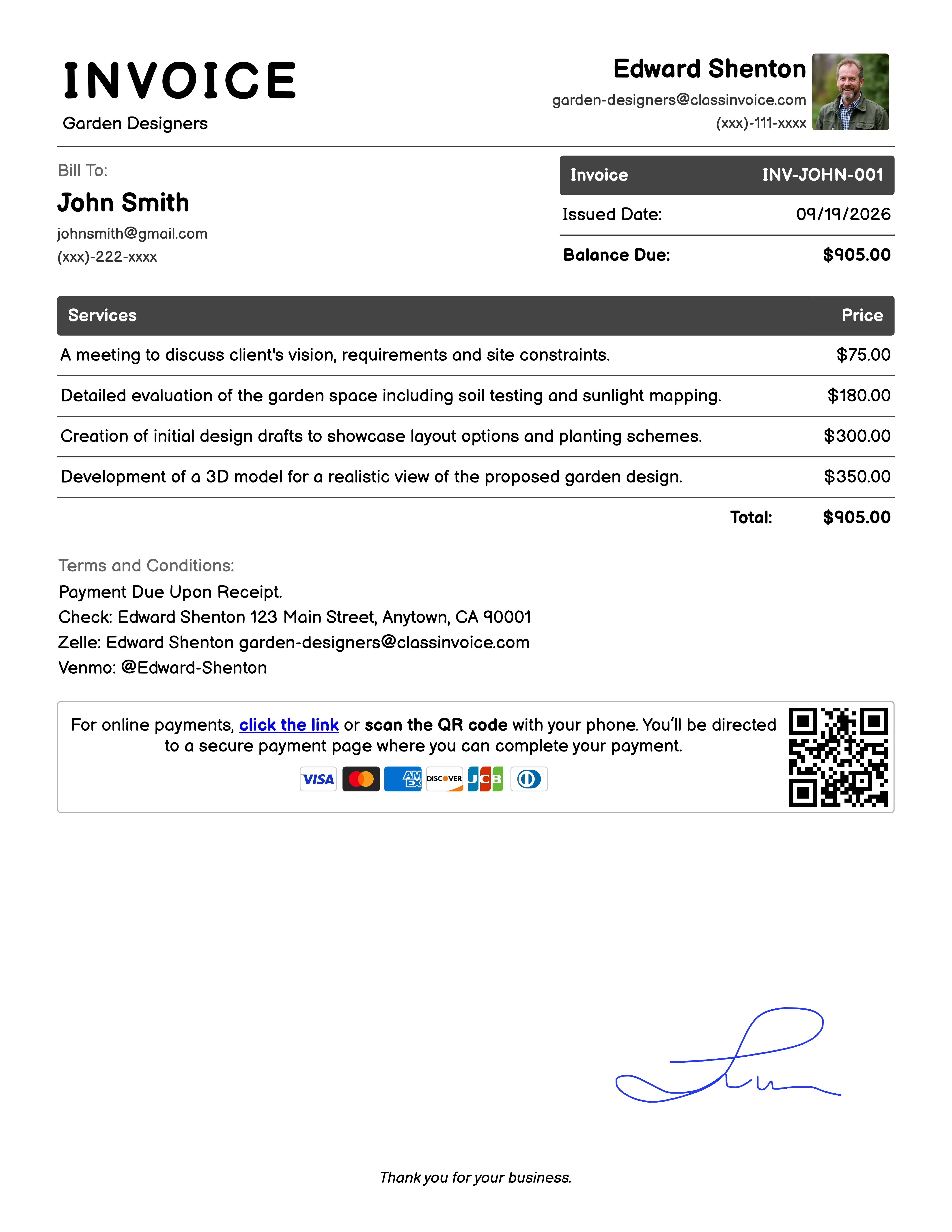 Garden Designers Invoice Example