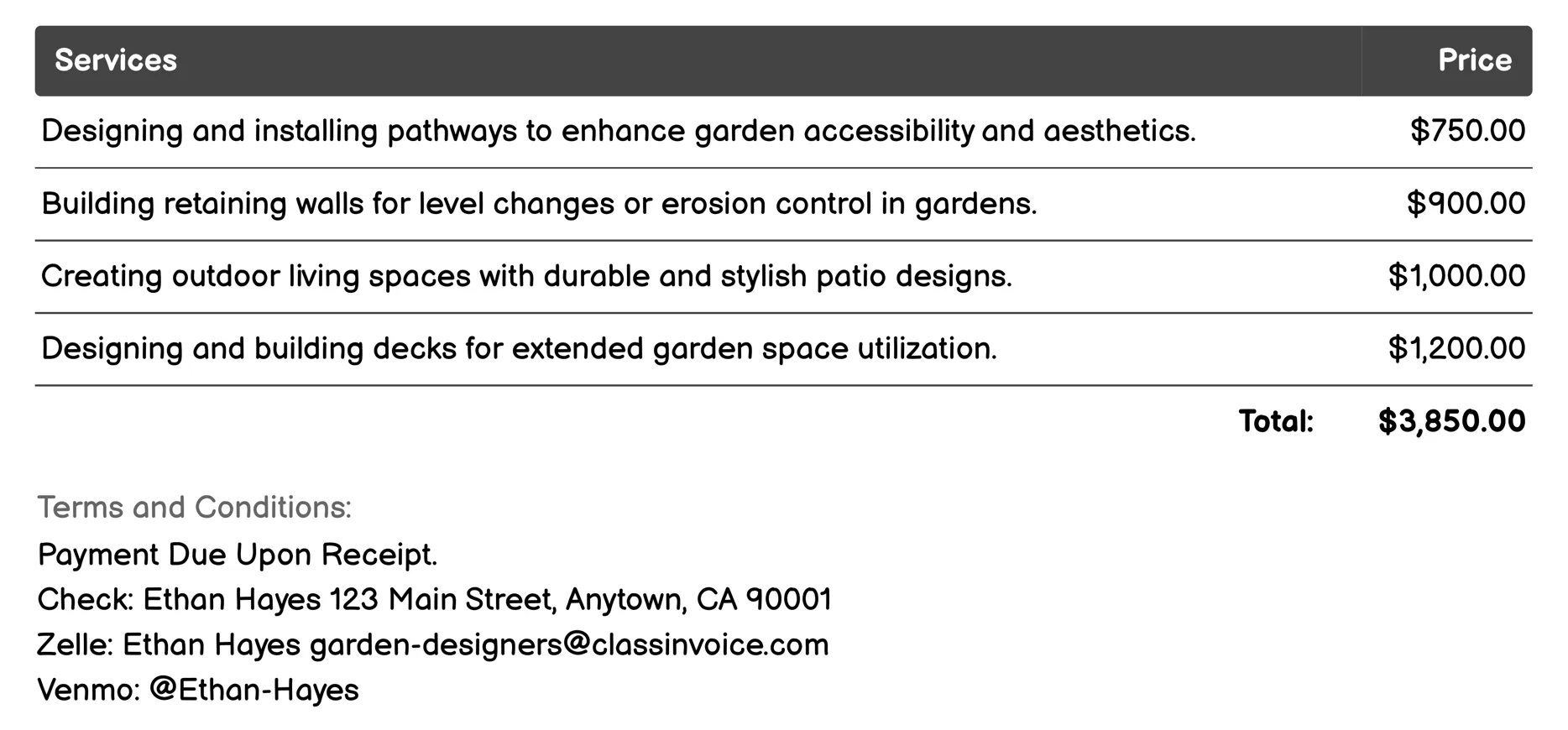 Hardscape Design Invoice Example