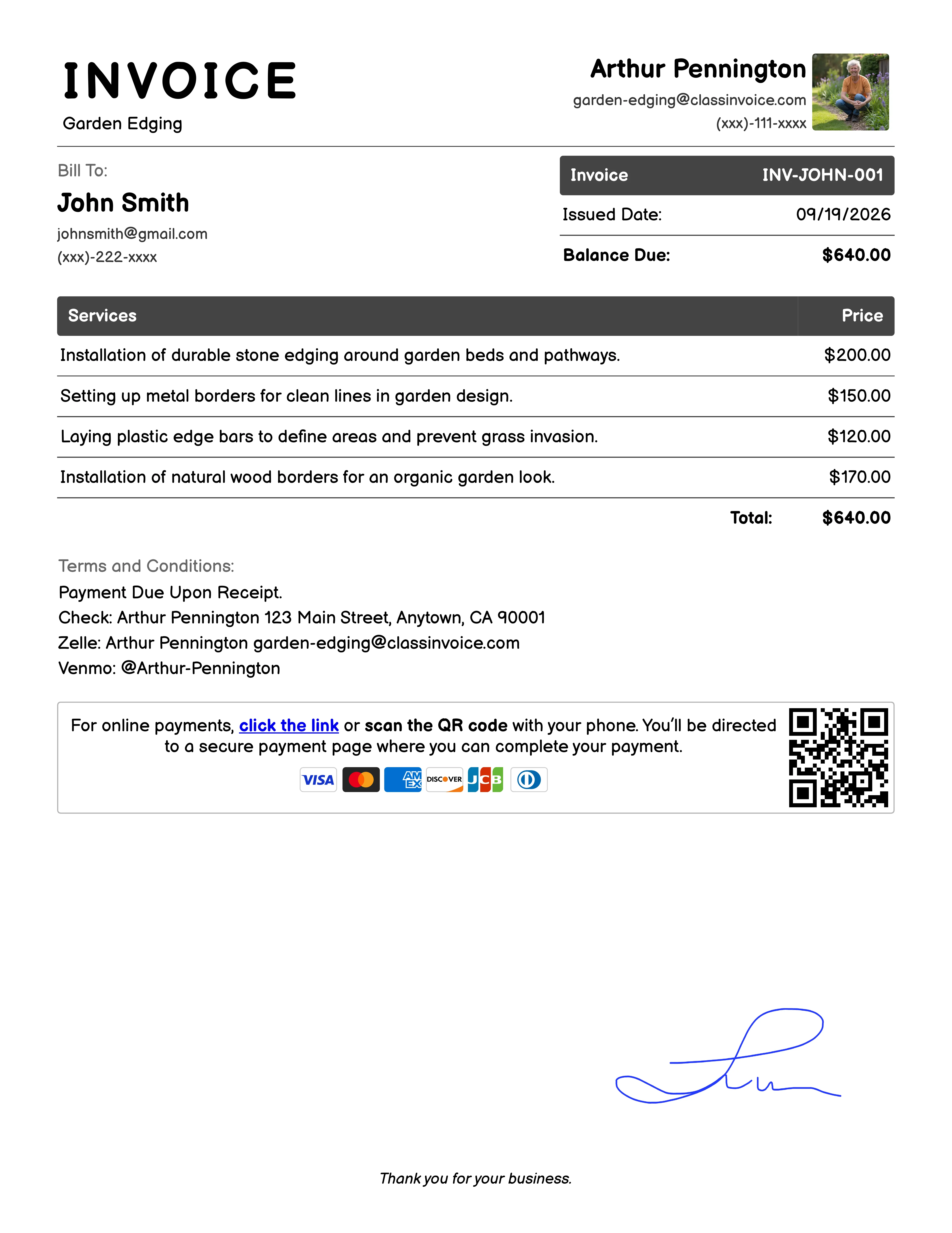Garden Edging Invoice Example