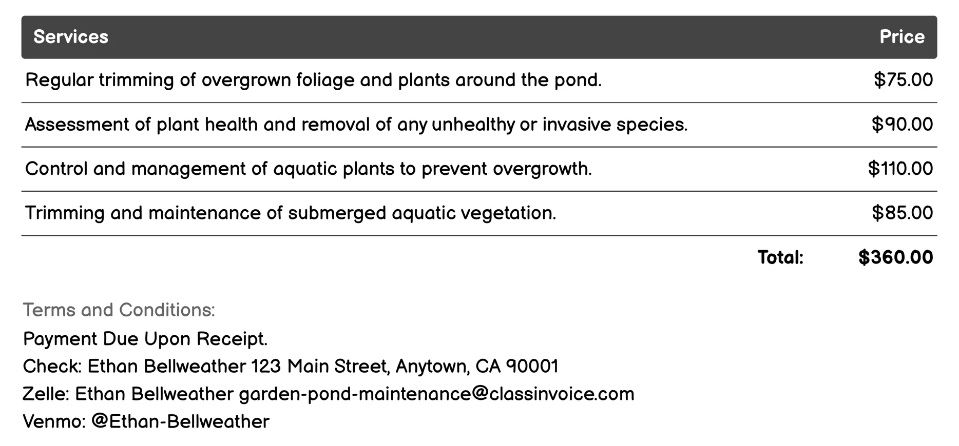 Plant Pruning and Management Invoice Example