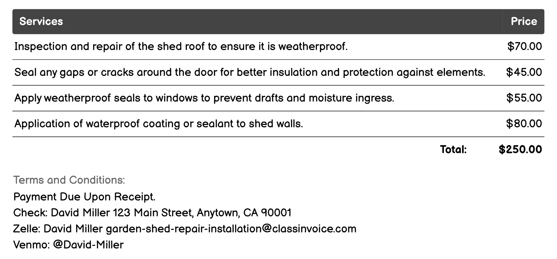Weatherproofing Services Invoice Example
