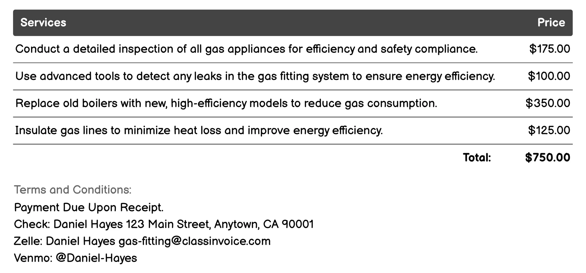 Energy Efficiency Consultation Invoice Example