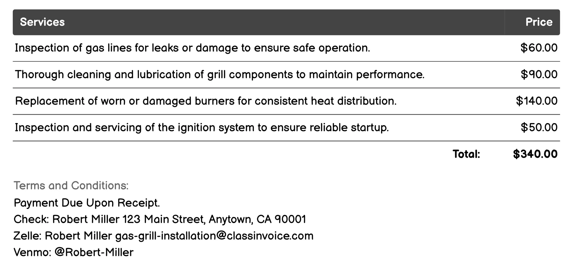 Seasonal Maintenance Service Invoice Example
