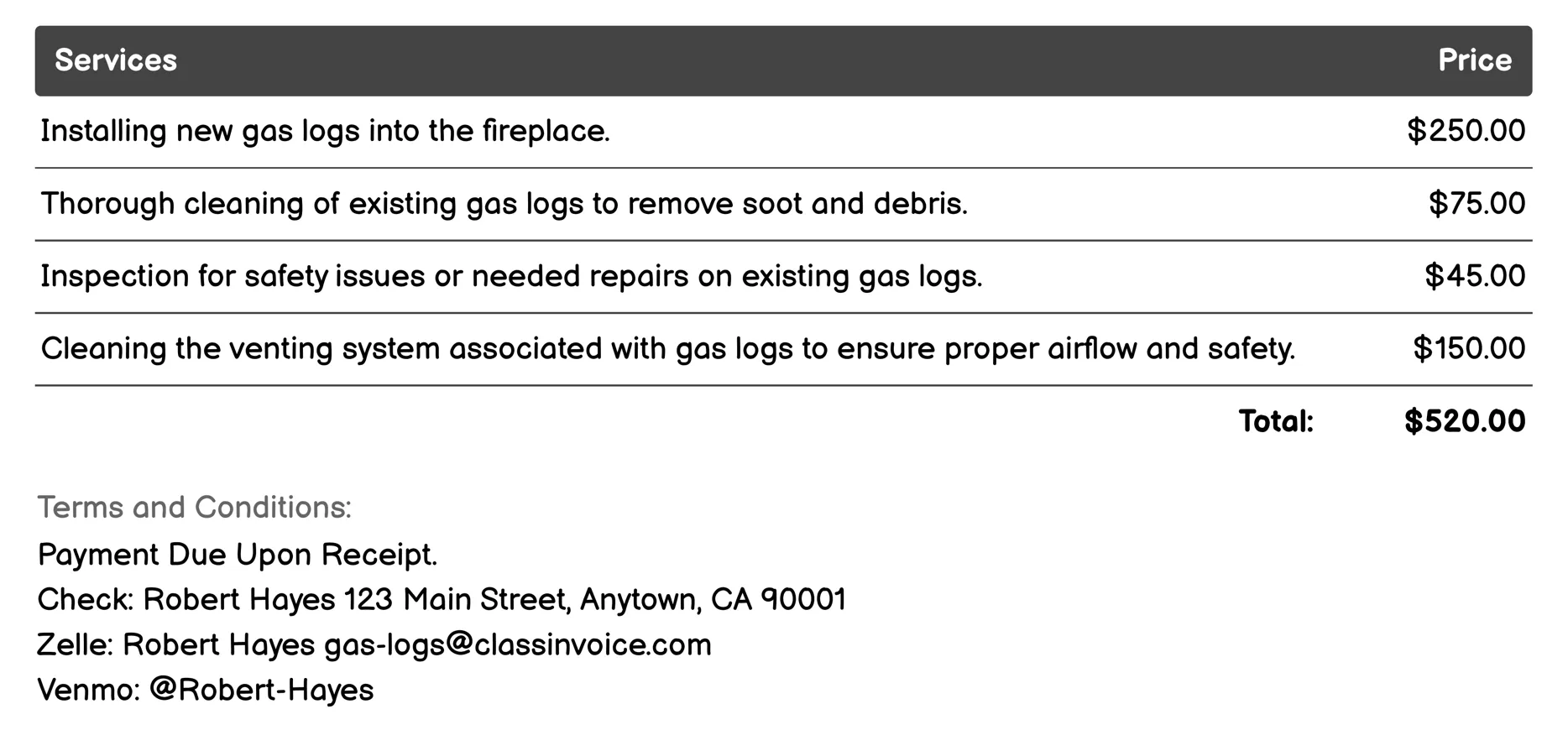 Maintenance Invoice Example