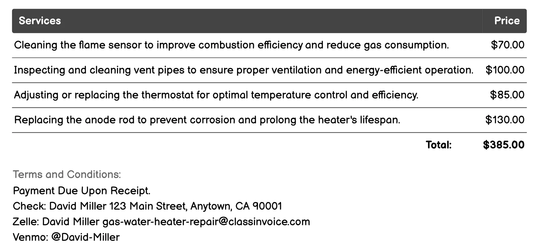 Energy Efficiency Upgrades Invoice Example