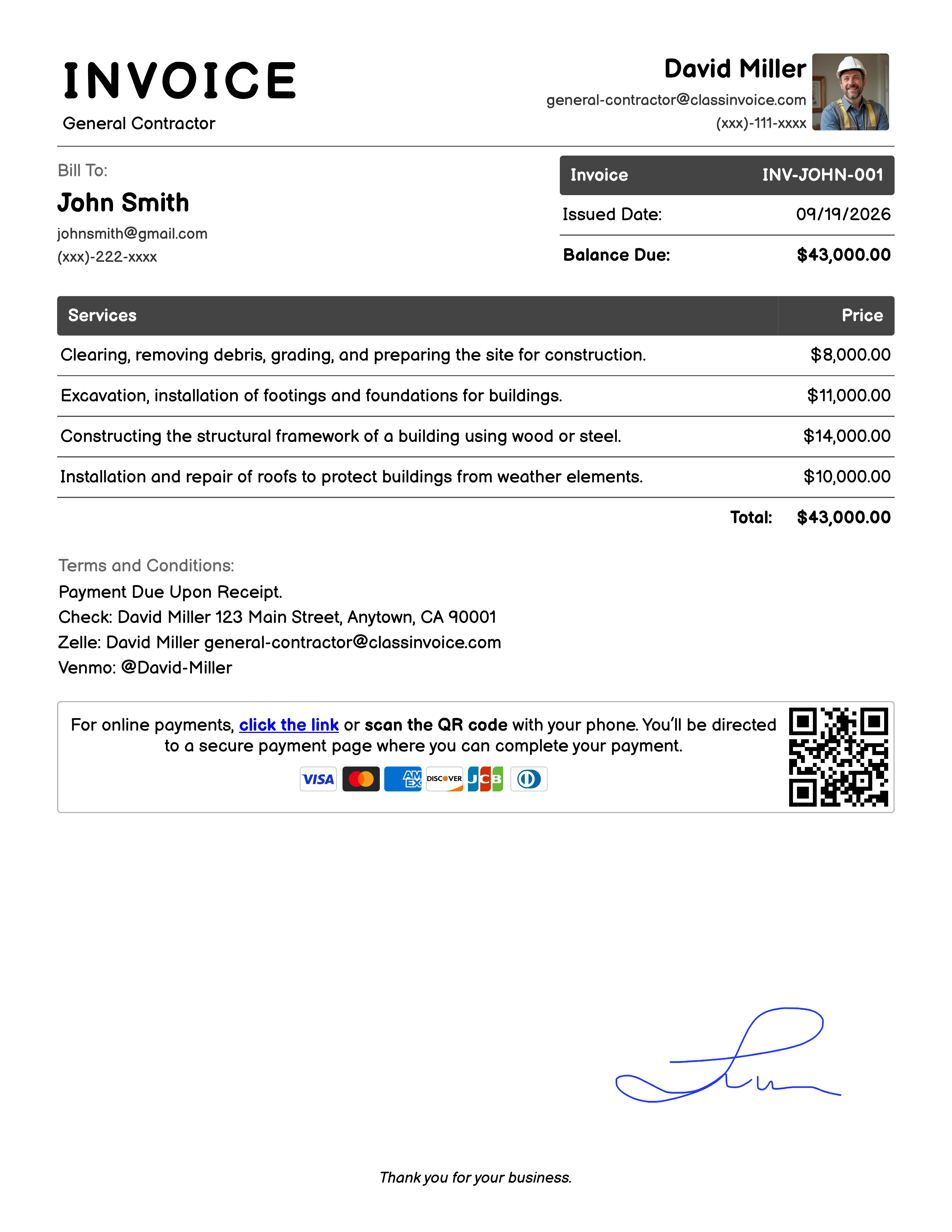 General Contractor Invoice Example