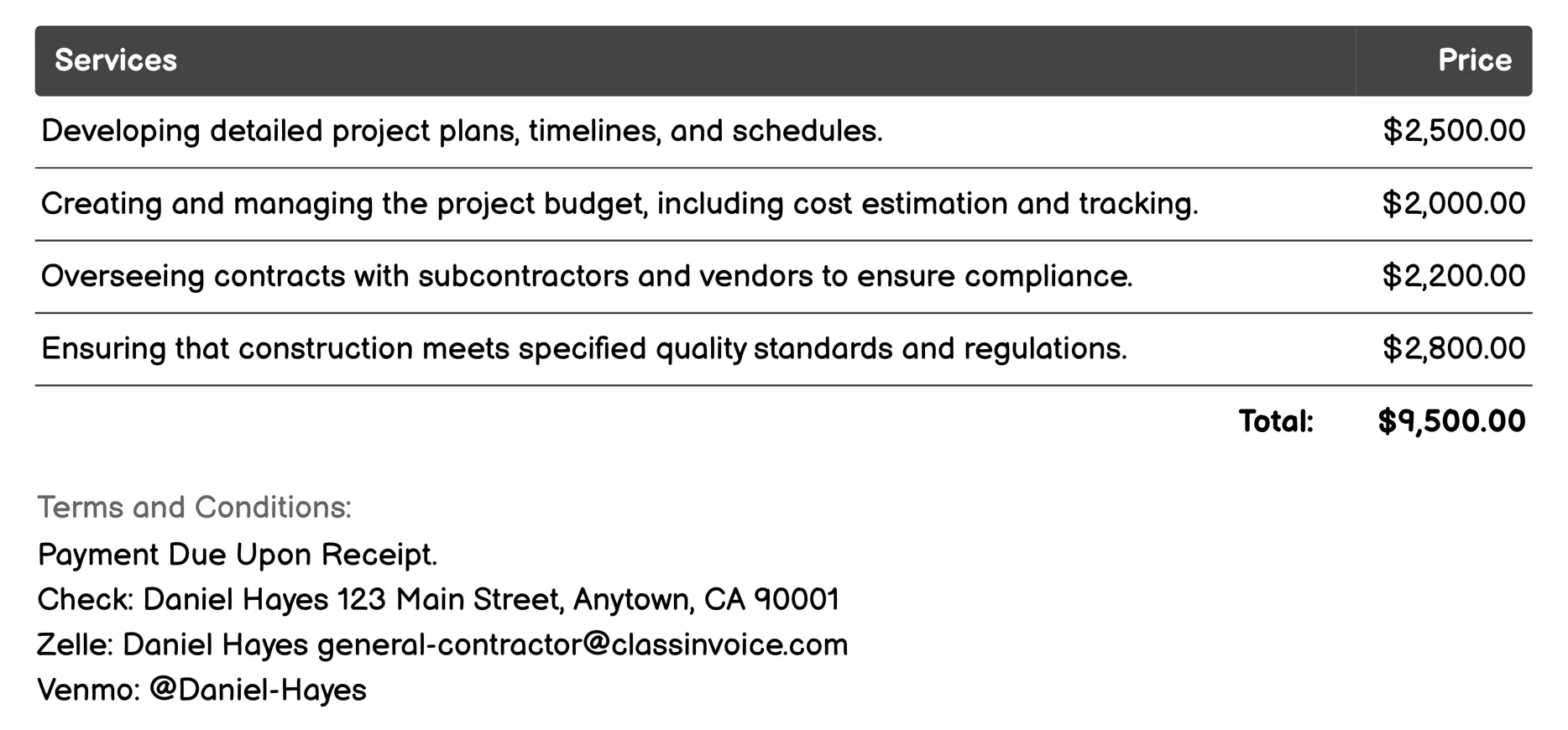Project Management Invoice Example