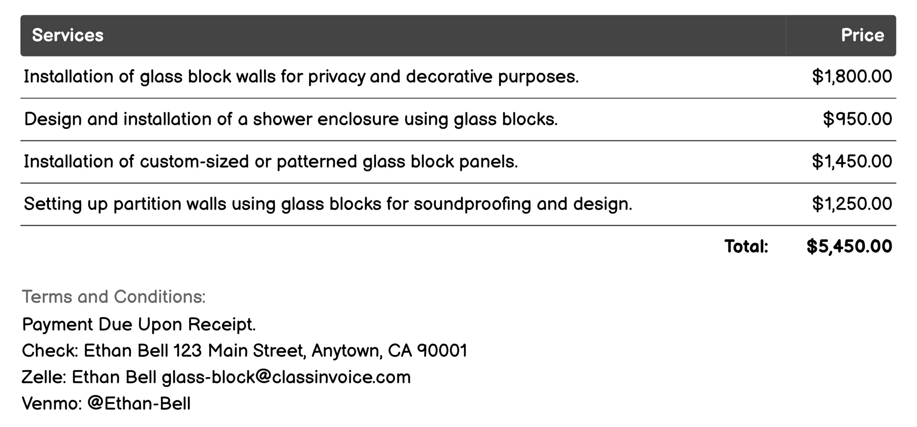 Installation Invoice Example