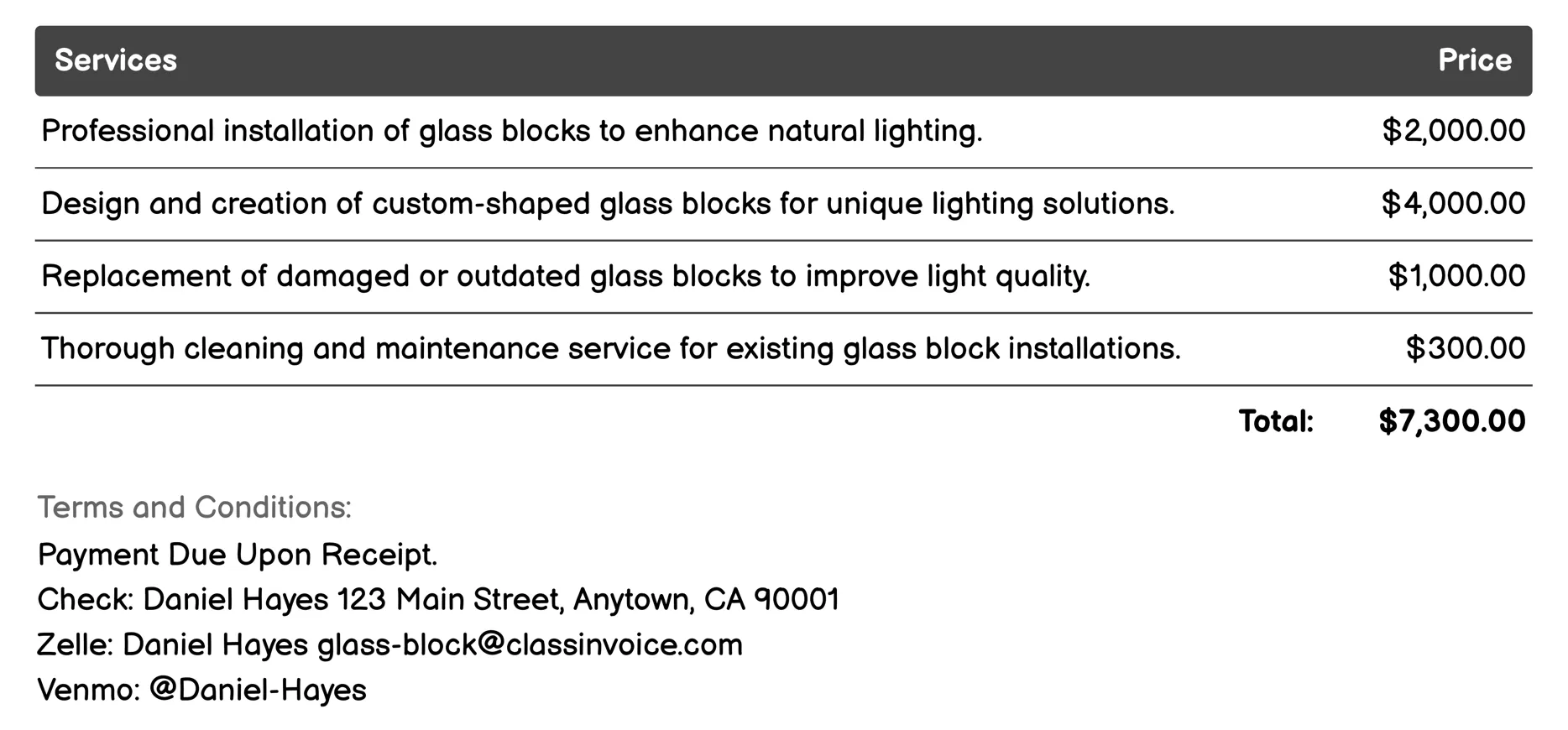 Lighting Enhancement Services Invoice Example