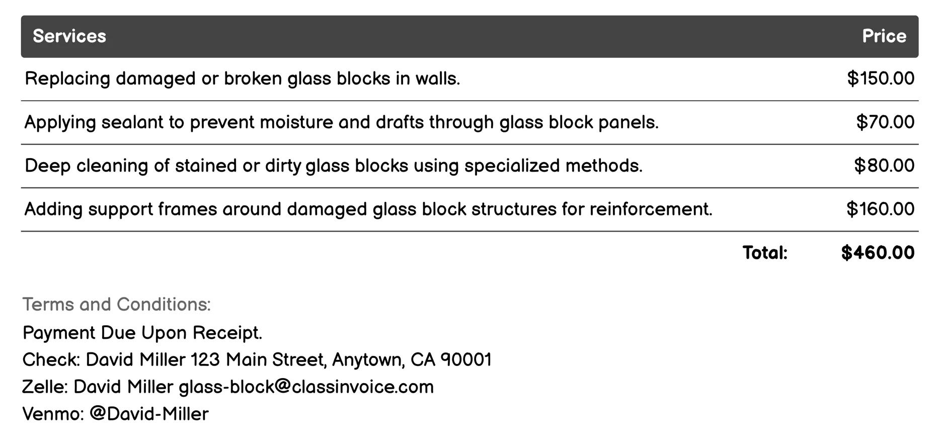 Repair Services Invoice Example