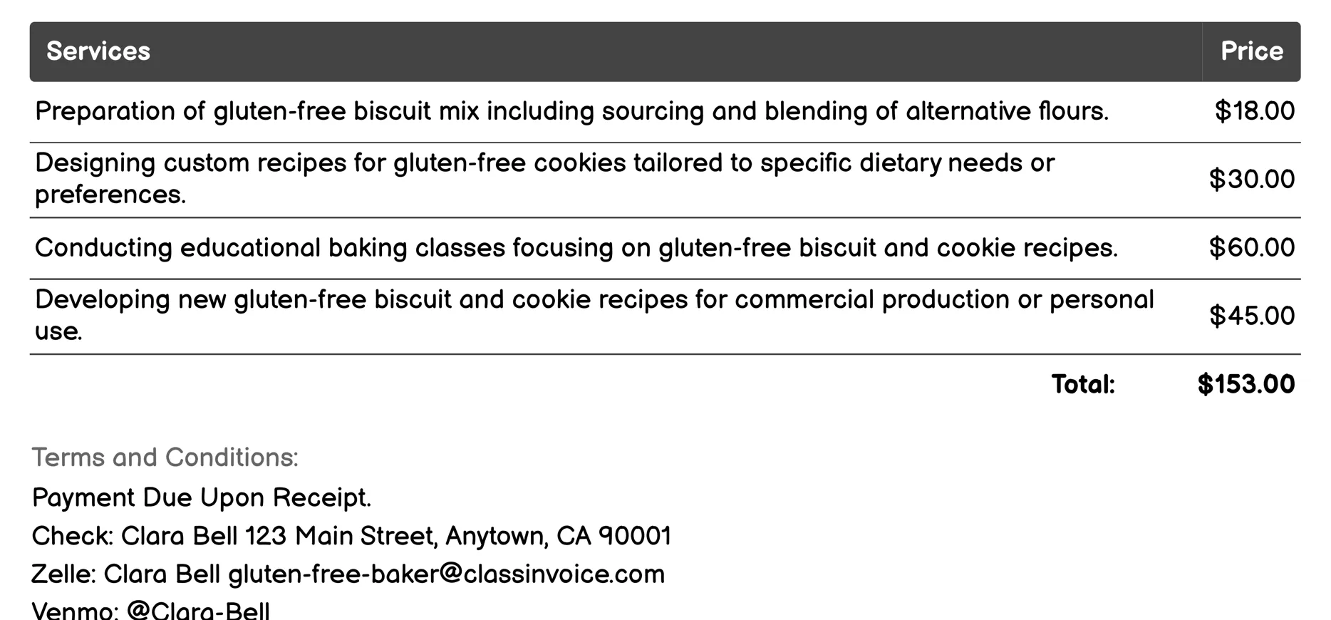 Biscuit & Cookie Baking Invoice Example