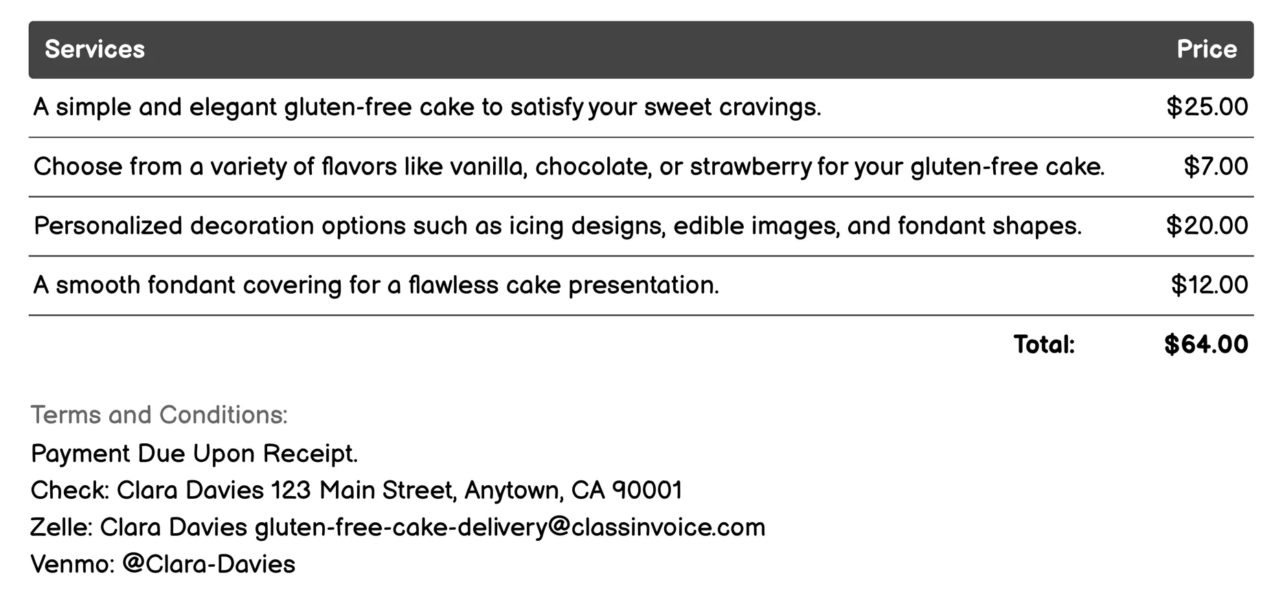 Custom Order Delivery Invoice Example